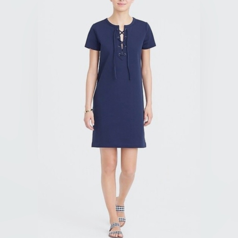 J.Crew Navy Lace Up Cotton Dress Size XS EUC